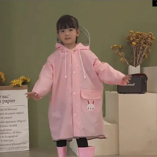 어린이 투명한 통기성 라이트 레인 코트 재사용 가능한 긴 EVA 레인 코트 레인 코트 후드 Drawstring